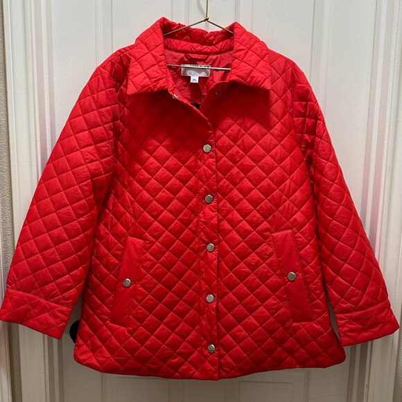New Anne Klein Women's Quilted Jacket Coat Size XL Red Cottagecore Contemporary - Picture 1 of 15